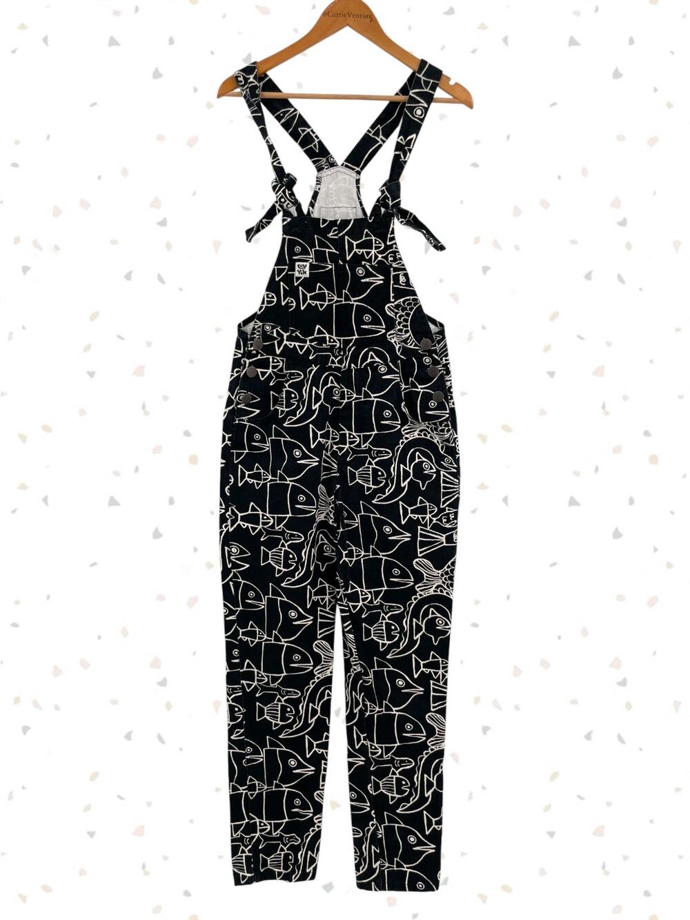 Lucy Yak x Marcello Velho Fish Sketch Overalls Black White Artist Print Size 0